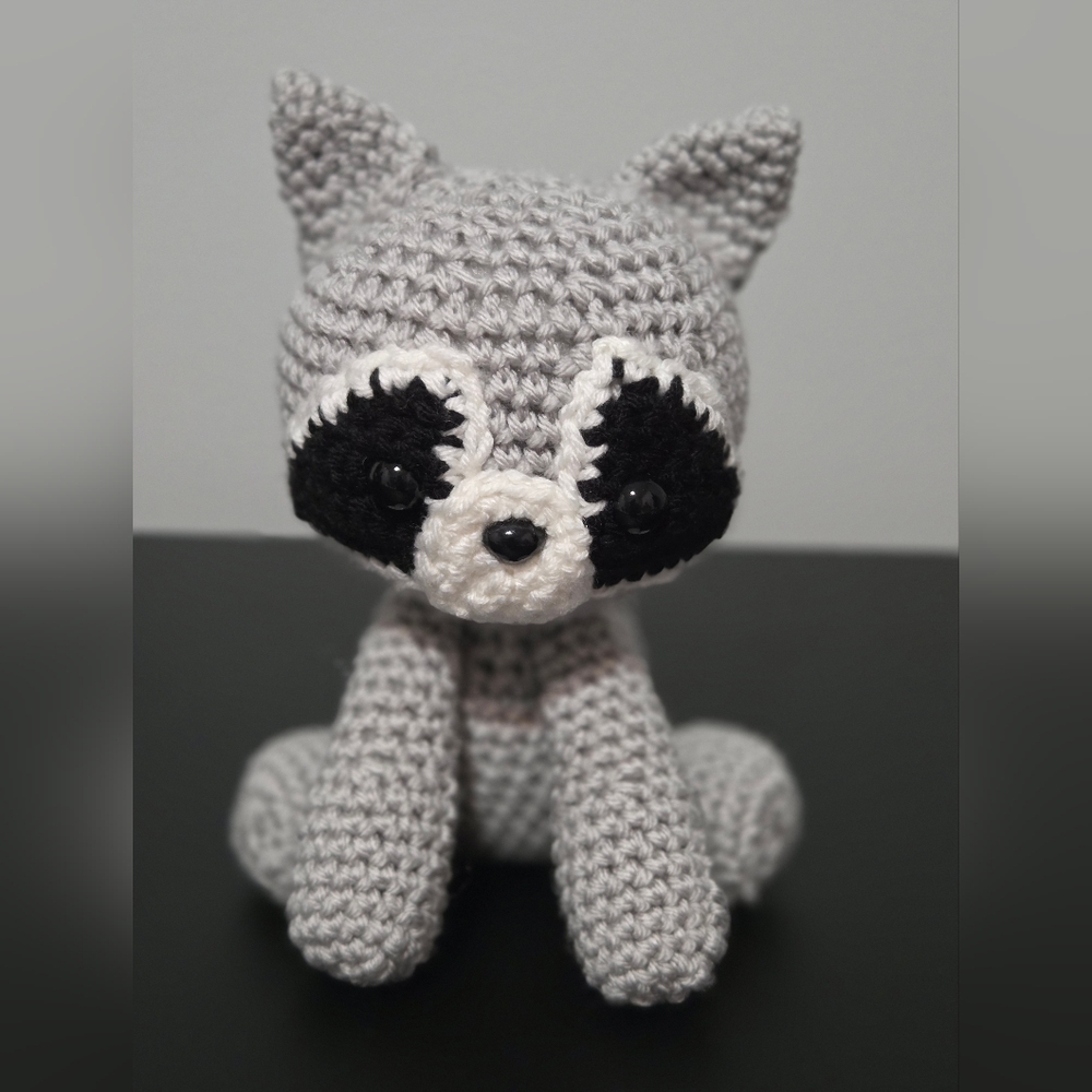 Handmade Gray and Black Crochet Bandit The Raccoon Plushie